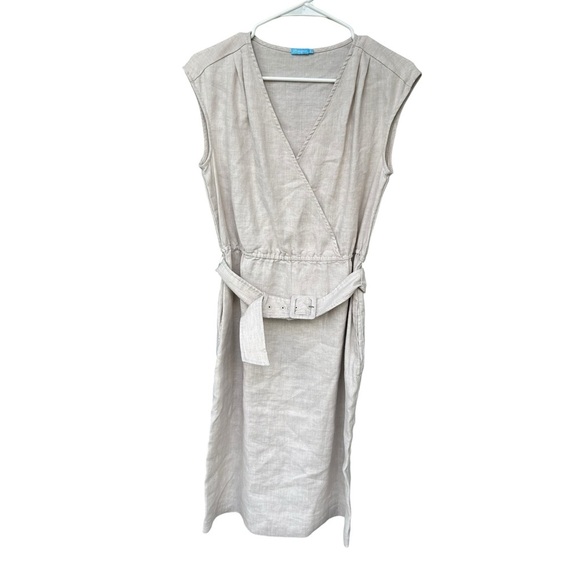 J. McLaughlin Oatmeal Linen Blend Belted Sleeveless Dress - Size Small - Picture 8 of 10